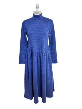 Tyler Boe Blue Houndstooth Mock Neck Long Sleeve Dress Small  NWT